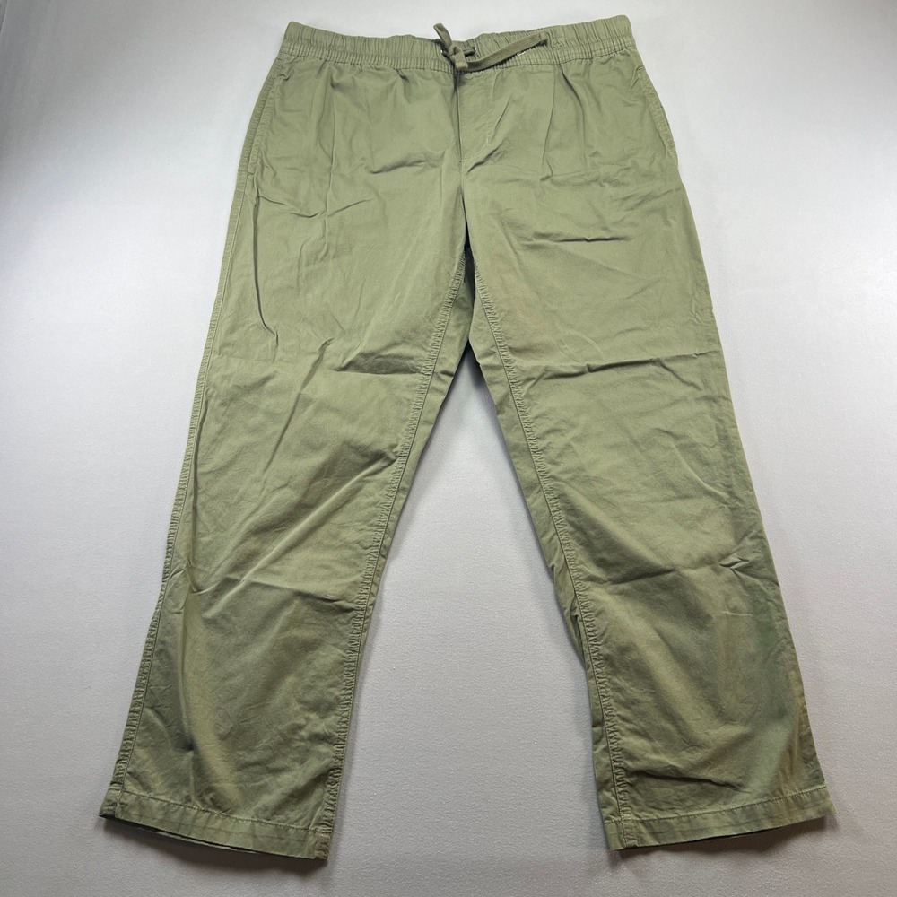 Free Assembly Pants Mens 38x30 Olive Green Cotton Straight Leg Drawstring Waist